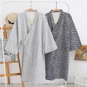2024 Noua Robă de bumbac din tifon 100% bumbac pentru bărbați, pijamale japoneze Yukata, lejer, subțire, cu glugă, halat de baie, halat de baie