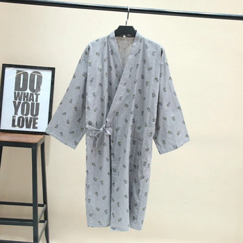 2024 г. Нова мъжка роба от 100% памучна марля Свободна тънка юката Японска кимоно пижама Мъжка роба с качулка Пижама с V-образно деколте Халат