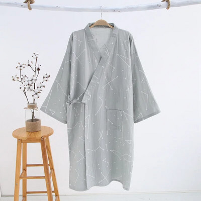 2024 Noua Robă de bumbac din tifon 100% bumbac pentru bărbați, pijamale japoneze Yukata, lejer, subțire, cu glugă, halat de baie, halat de baie