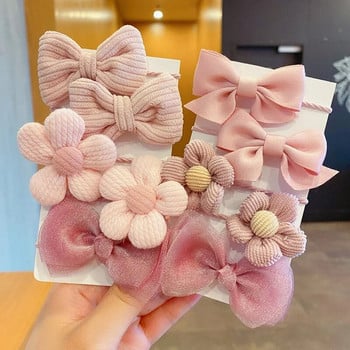 Fashion Bowknot 10 τμχ/Σετ λαστιχένια κορνίζα Baby girls υφασμάτινο φιόγκο λουλουδιών δεν βλάπτει τα μαλλιά Χαριτωμένο λαστιχένιο κορδόνι κόμης αλογοουράς