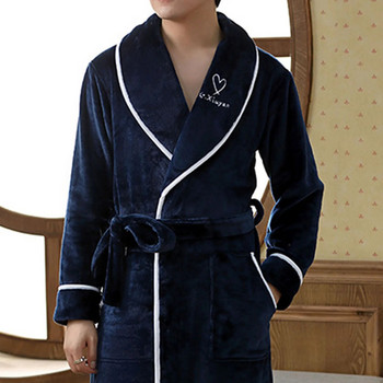 Мъжки домашни дрехи Пижами Едноцветен джобен дизайн Халат за двойка Зимно спално облекло Мъжка нощница Халат за баня