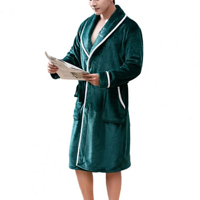 Bărbați Home Haine Pijamale Culoare uni Design de buzunar Halat de baie pentru cuplu Lenjerie de noapte de iarnă Robe de baie pentru bărbați Cămașă de noapte