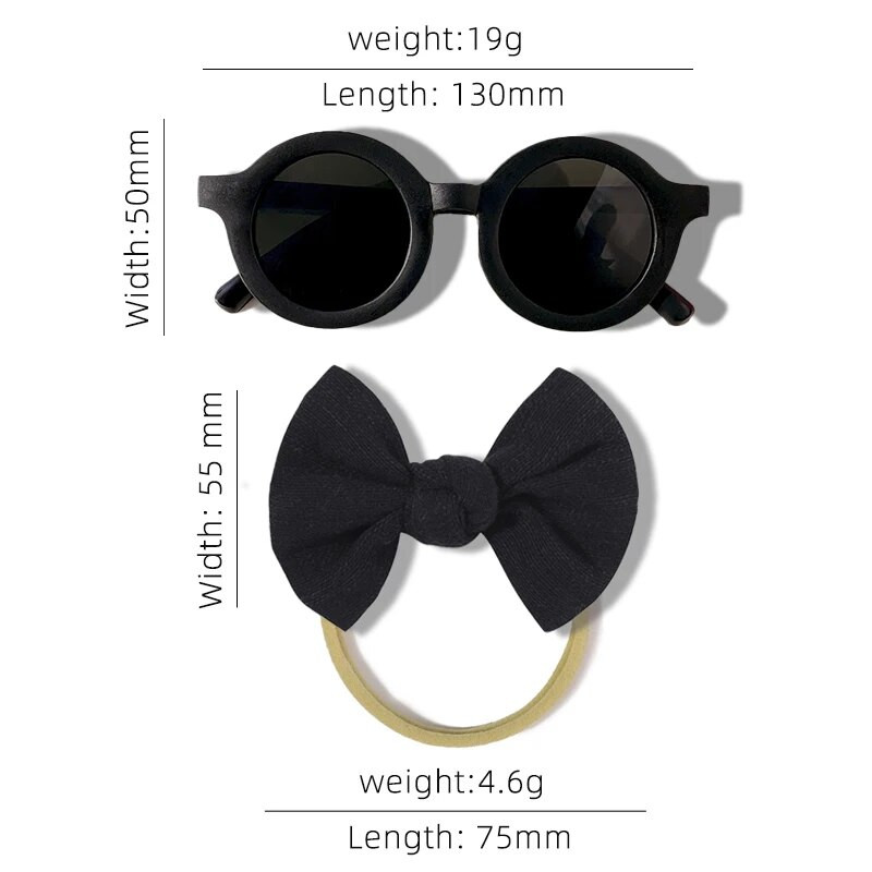 2 gab./Komplekts Jaunas Mazuļu Meitenes Jauki Vienkrāsains Kokvilnas Bowknot Galvas saite Apaļš saulesbrilles Komplekts Bērniem Saulesbrilles Bērnu Matu Aksesuāri