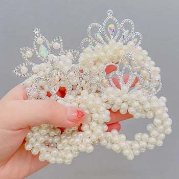 1PCS Pearl Crown Princess вратовръзки за коса Мода за момичета Сладки детски еластични ленти за коса Аксесоари за коса прекрасен детски подарък