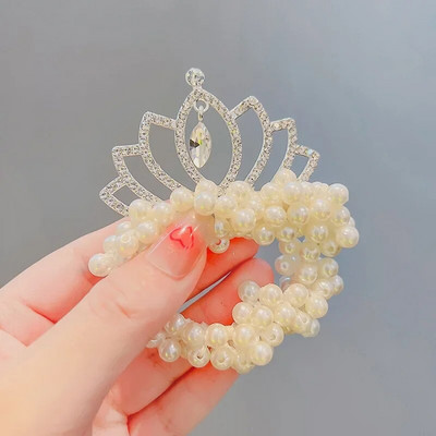 1Gb Pērļu kroņprinceses matu kaklasaites Meiteņu mode Jauki bērnu elastīgās matu lentes Matu aksesuāri jauka dāvana bērniem