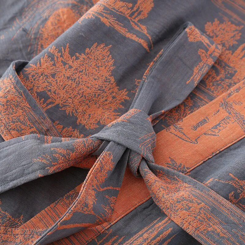 Vīriešu pidžamas halāti ar jostas kokvilnas apdruku, peldmētelis ar trīs ceturtdaļām piedurknēm pavasarim un vasarai, gara stila kimono peldmētelis