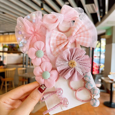 [10-daļīgs komplekts] Bērnu gumijas lente, elastīga, laba puķe, mazuļa matu gredzens mazai meitenei, sietiņš, loks, galva, virve vairumtirdzniecība