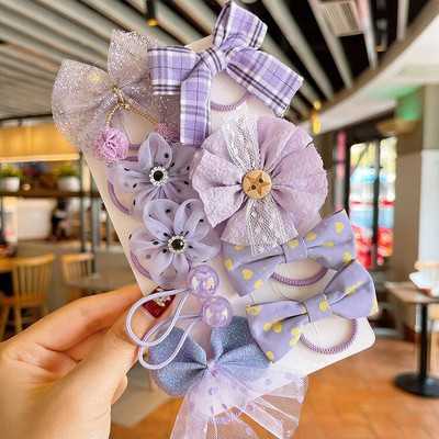 [10-daļīgs komplekts] Bērnu gumijas lente, elastīga, laba puķe, mazuļa matu gredzens mazai meitenei, sietiņš, loks, galva, virve vairumtirdzniecība