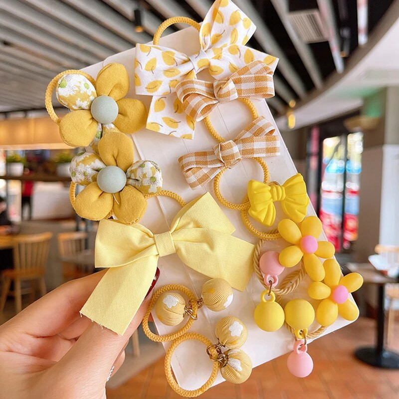 [10-daļīgs komplekts] Bērnu gumijas lente, elastīga, laba puķe, mazuļa matu gredzens mazai meitenei, sietiņš, loks, galva, virve vairumtirdzniecība