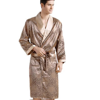 Мъжки копринен халат с дълги ръкави Голям размер 5XL кимоно Домашна рокля за баня Мъжки халати с геометричен принт с V-образно деколте Сатенено спално облекло Нощница