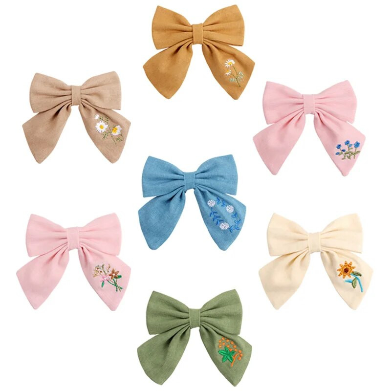 Sweet Girls izšūtas matu sprādzes Margrietiņas Ziedu Bowknot Matu sprādzes Barrettes Matu bantes Rotātas Galvassegas Bērnu Matu Aksesuāri
