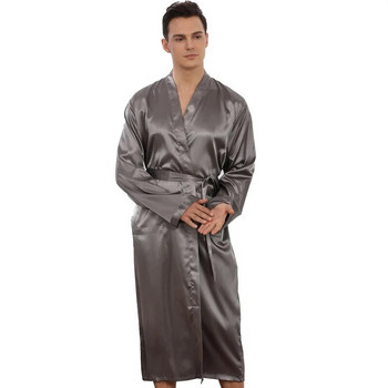 Плюс размер Мъжко спално облекло Кимоно Халат за баня Сиво нощно облекло с дълъг ръкав с V-образно деколте и джоб на колан Пролет Лято Мъжки домашни дрехи