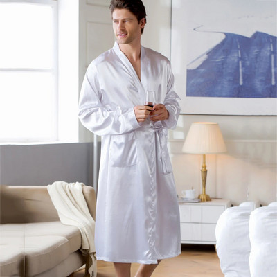 Muška spavaća odjeća velikih veličina Kimono Kupaći ogrtač Siva spavaćica dugih rukava s V-izrezom i džepom za pojas Proljeće Ljeto Muška kućna odjeća