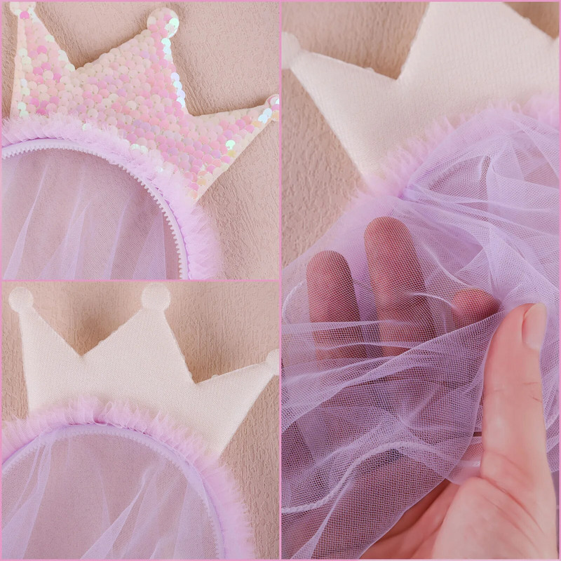 Ar rokām darinātas kronis mirdzošas galvas lentes Princeses matu lentes dzijas plīvurs kronis bērnu kāzu ballītei matu aksesuāri korejiešu vairumtirdzniecība