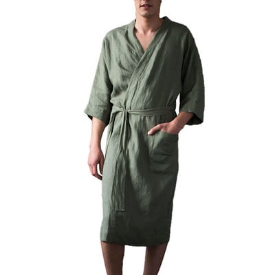 Men`S Nightgown Cotton And Linen Robes New Spring And Summer Autumn Japanese Kimono Nightgown Homewear Bath Steamed Clothes