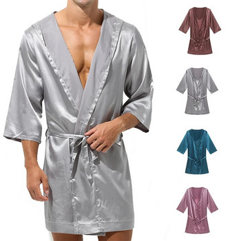 Модни мъжки халати Марка Sexy Ice Silk Мъжки халат за баня Спално облекло С къс ръкав Халат за баня Sleep Lounge