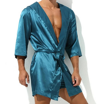 Модни мъжки халати Марка Sexy Ice Silk Мъжки халат за баня Спално облекло С къс ръкав Халат за баня Sleep Lounge