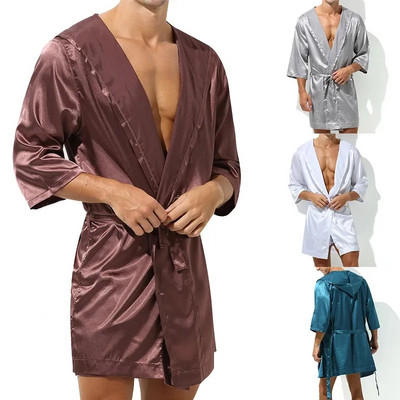 Fashion Men Robes Brand Sexy Ice Silk Men Bathrobe Sleepwear Short Sleeve Bath Robe Sleep Lounge
