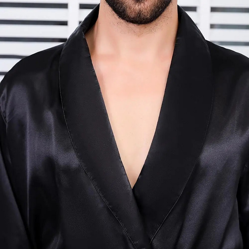 Ljetni muški ogrtač od imitacije svile s džepovima oko pojasa za kupanje Kućni ogrtač za spavanje