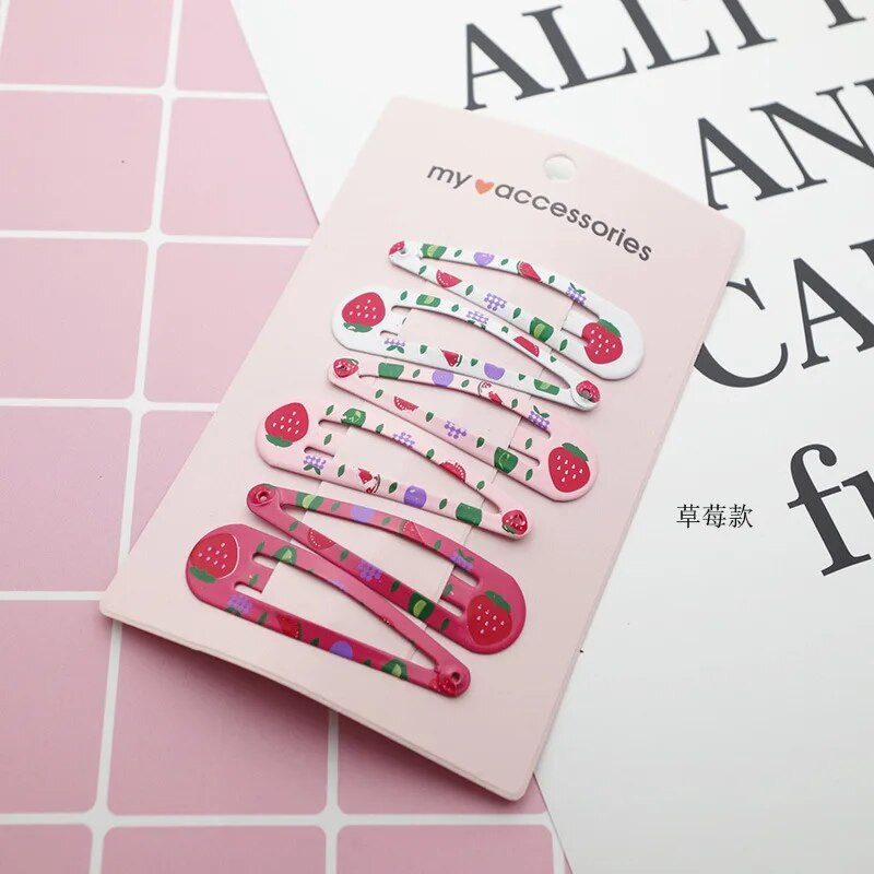 6 gab. Jauna jauka multfilma metāla apdruka krāsaina dzīvnieku mazuļa BB klipsi meiteņu matu sprādzes matu sprādzes bērniem galvassegas bērnu aksesuāri