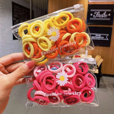 50pcs Girls Solid Color Small Rubber Band Ponytail Holder Gum Headwear Elastic Hair Bands Korean Girl Hair Accessories Ornaments