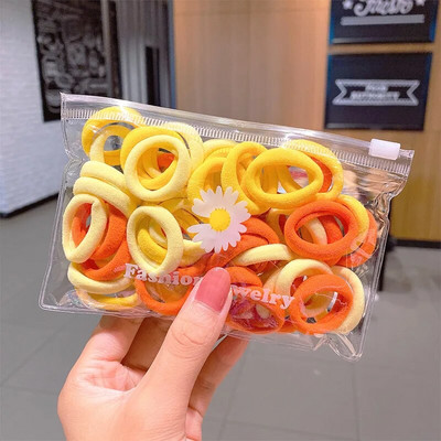 50 buc pentru fete, culoare solidă, bandă de cauciuc mică, suport pentru coadă de cal, gumă, benzi elastice pentru păr, accesorii pentru păr pentru fete coreene, ornamente