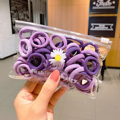 50 buc pentru fete, culoare solidă, bandă de cauciuc mică, suport pentru coadă de cal, gumă, benzi elastice pentru păr, accesorii pentru păr pentru fete coreene, ornamente