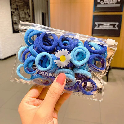 50 buc pentru fete, culoare solidă, bandă de cauciuc mică, suport pentru coadă de cal, gumă, benzi elastice pentru păr, accesorii pentru păr pentru fete coreene, ornamente