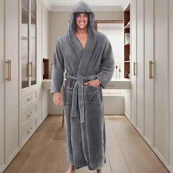 Уютен халат за баня Плюшен халат за баня Меки абсорбиращи мъжки халати с качулка и регулируеми джобове на колана Stay Cosy Sleepwear
