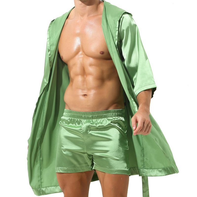 Meeste siidist plekk kimono hommikumantel lühikesed püksid komplekt pidžaama hommikumantlid seksikad hommikumantlid satiinist hommikumantlid magamisriided maja hommikumantel öösärk