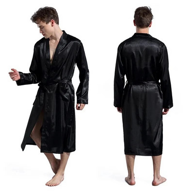 Men`s V Neck Satin Robe Kimono Long Bathrobe Pajamas Nightgown Sleepwear Christmas Robe for Wedding Party T40