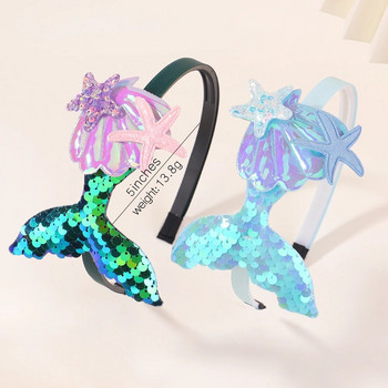 1 бр. Многослойни пайети Русалка ленти за глава за момичета Rainbow Mermaid Pearl ленти за коса Ръчно изработени шапки Бебешки аксесоари за коса