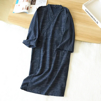 Halate de baie lungi pentru bărbați din pânză de bumbac halat kimono de primăvară și vară Halat de baie bărbați cu dungi pentru acasă Transpirație haine aburinde