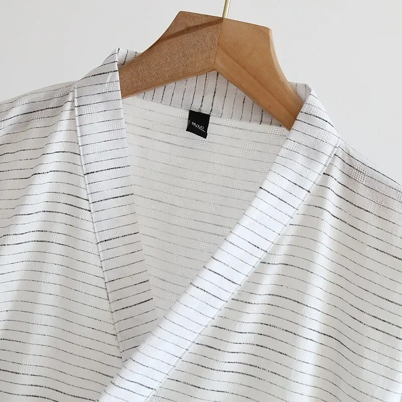 Vīriešu garie peldmēteļi Kokvilnas audums Pavasara un vasaras kimono halāts Liela izmēra vīriešu svītrains peldmētelis Mājas sviedri kūpošs apģērbs