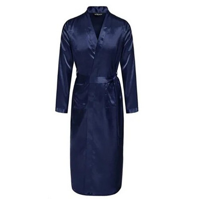 Robe de baie din matase chinezesc albastru bleumarin pentru bărbați, haine de vară ocazionale de noapte, kimono cu decolteu în V, rochie de baie Yukata, mărime SML XL XXL