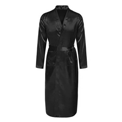 Robe de baie din matase chinezesc albastru bleumarin pentru bărbați, haine de vară ocazionale de noapte, kimono cu decolteu în V, rochie de baie Yukata, mărime SML XL XXL