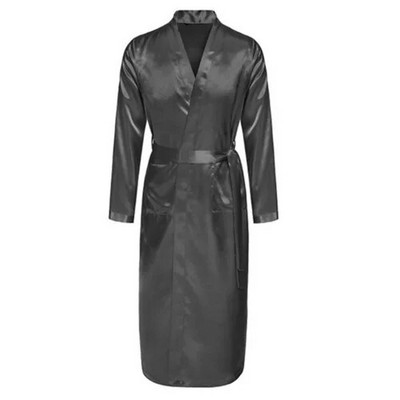 Robe de baie din matase chinezesc albastru bleumarin pentru bărbați, haine de vară ocazionale de noapte, kimono cu decolteu în V, rochie de baie Yukata, mărime SML XL XXL