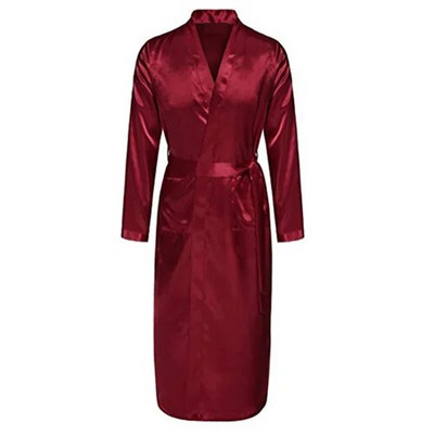 Robe de baie din matase chinezesc albastru bleumarin pentru bărbați, haine de vară ocazionale de noapte, kimono cu decolteu în V, rochie de baie Yukata, mărime SML XL XXL
