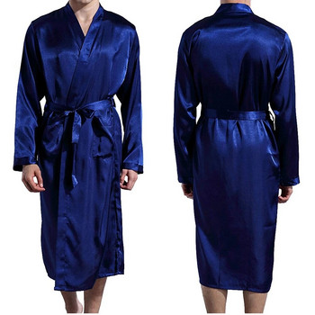 Άνδρες Κλασικές Ρόμπες Δίκλινο Σπίτι Ρούχα Μακριές Ρόμπες Απομίμηση τσέπης Μεταξωτό Μπουρνούζι Καλοκαιρινό Φθινοπωρινό Σαλόνι ύπνου