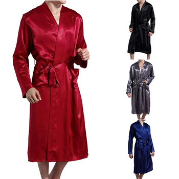 Мъжки класически халати, домашни дрехи от кепър, дълги халати, джобове, имитация на копринен халат за баня, лято, есен, хол за сън