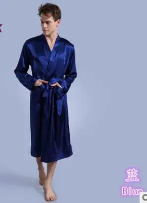 1pcs/lot Long Robe faux Silk Soft Home Bathrobe Plus Size S-XXL Nightgown For Men Kimono solid Robes male satin pajamas