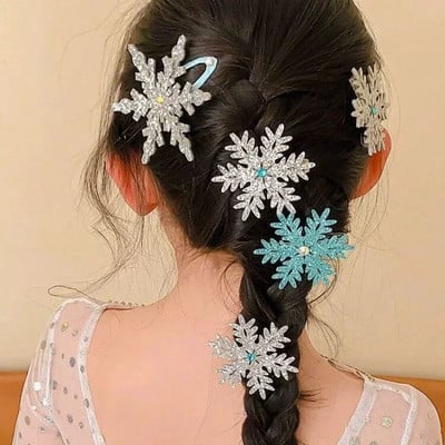 2PCS New Princess Snowflake Girls Прекрасни фиби за коса Детски шапки Шноли за коса Шноли Аксесоари за коса