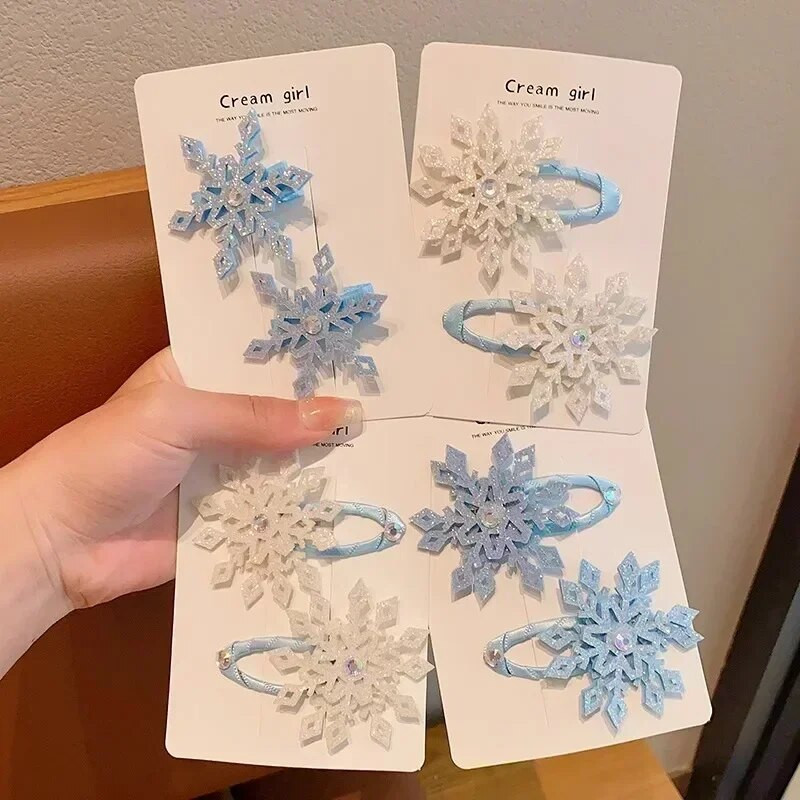 2 TK Uus Printsess Snowflake Tüdrukud Armasad juuksenõelad Laste Peakatted Hairgrip Juukseklambrid Barrettes Juukseaksessuaarid
