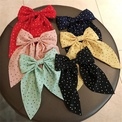 Large Bowknot Hairpin for Girl Colorful Dot Silk Ribbon Hair Clip Non Slip Duckbill Clip Tender Sweet Headwear Hair Accessories
