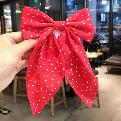Liela Bowknot matu sprādze meitenei Krāsaina punktveida zīda lentes matu sprādze, neslīdoša pīles spārna, maiga, salda galvassegu matu aksesuāri