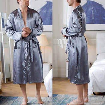Мъжки халат Копринен халат Мека уютна нощница с дълъг ръкав Кимоно от една част Мъжка рокля за баня Масивни халати Домашно сатенено спално облекло Пижами