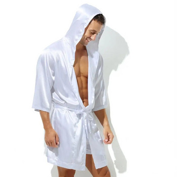 Секси спално облекло Мъжки халати Халати за баня Мека копринена нощница с къс ръкав Мъжка домашна рокля Мъжка пижама (без шорти)