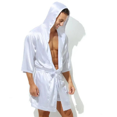 Lenjerie de noapte sexy pentru bărbați halate de baie, moale, mătăsoasă, cu mânecă scurtă, cămașă de noapte pentru bărbați, haine pentru acasă, pijamale pentru bărbați (fără pantaloni scurți)
