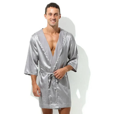 Lenjerie de noapte sexy pentru bărbați halate de baie, moale, mătăsoasă, cu mânecă scurtă, cămașă de noapte pentru bărbați, haine pentru acasă, pijamale pentru bărbați (fără pantaloni scurți)