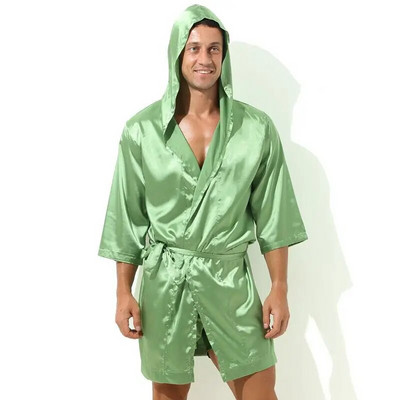 Lenjerie de noapte sexy pentru bărbați halate de baie, moale, mătăsoasă, cu mânecă scurtă, cămașă de noapte pentru bărbați, haine pentru acasă, pijamale pentru bărbați (fără pantaloni scurți)
